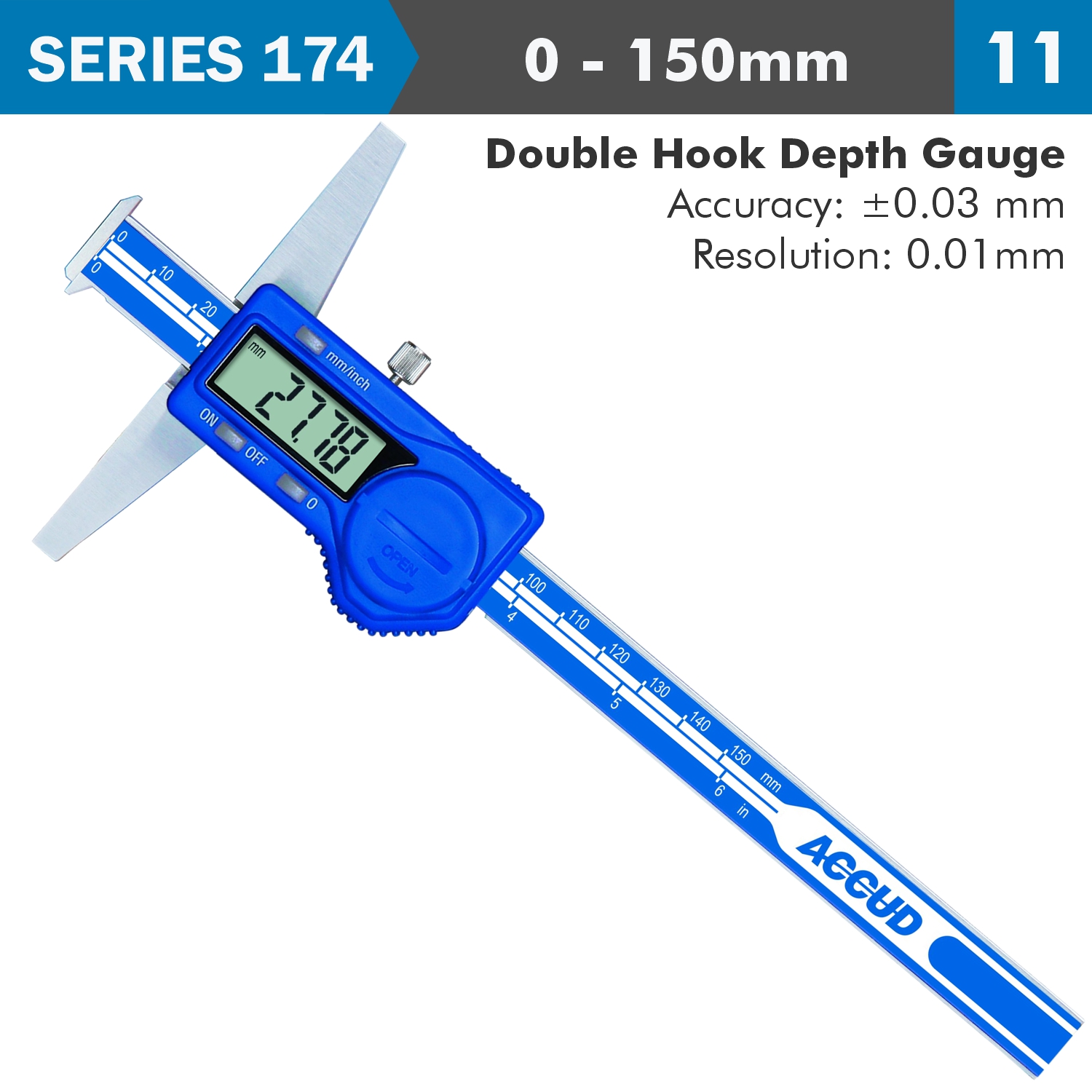 DIG. CALIPER ACC. DOUBLE HOOK DEPTH RES. S/STEEL