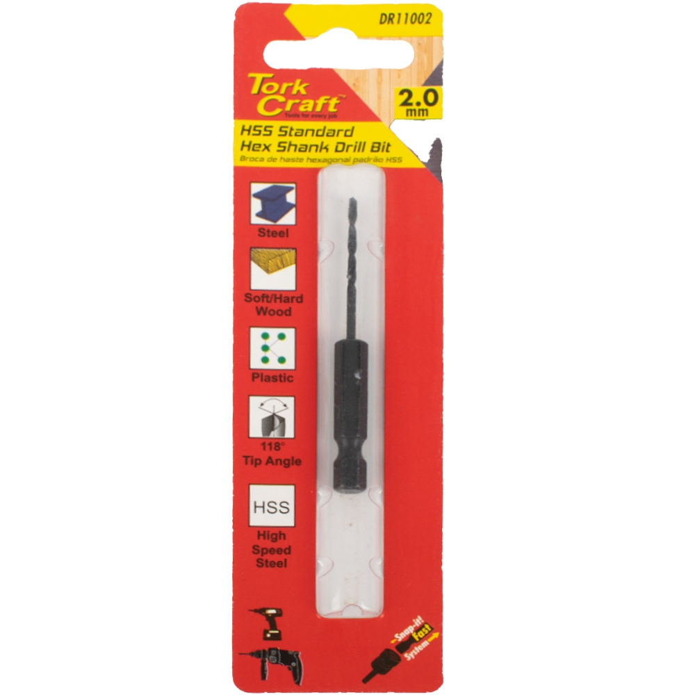 DRILL BIT HSS STANDARD HEX SHANK 1/CARD
