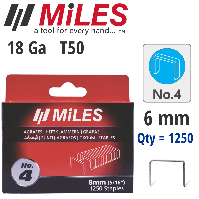 GALV STAPLES 18G T50 X 1250PCS MILES NO4