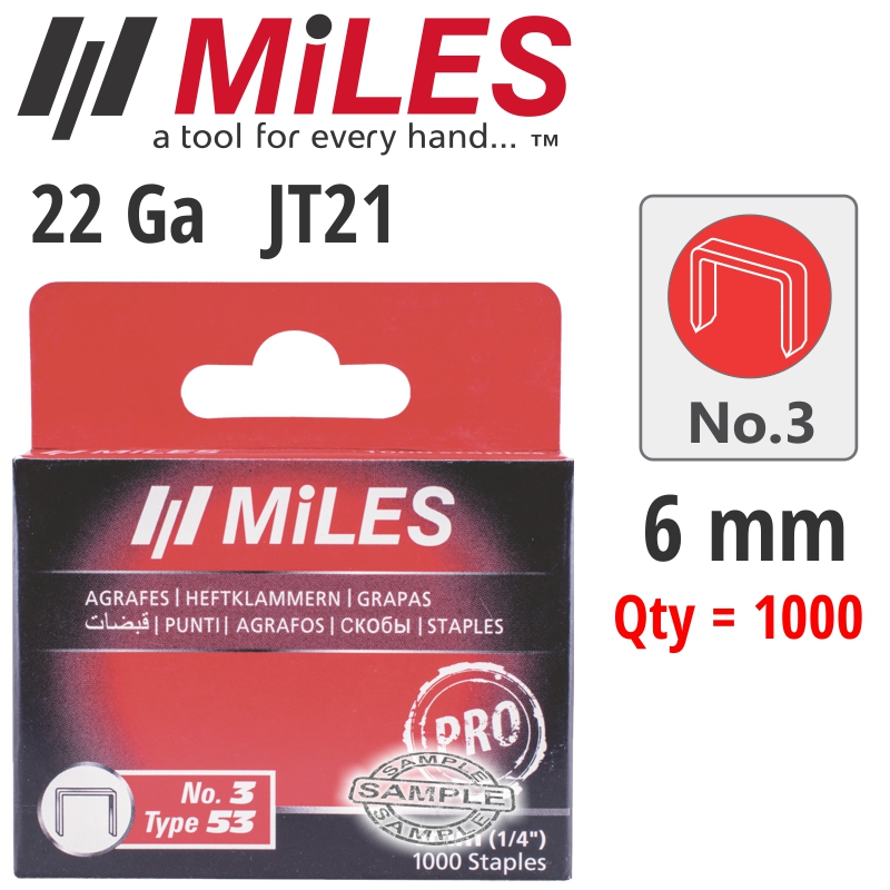 GALV STAPLES 22G JT21 X 1000PCS MILES NO3