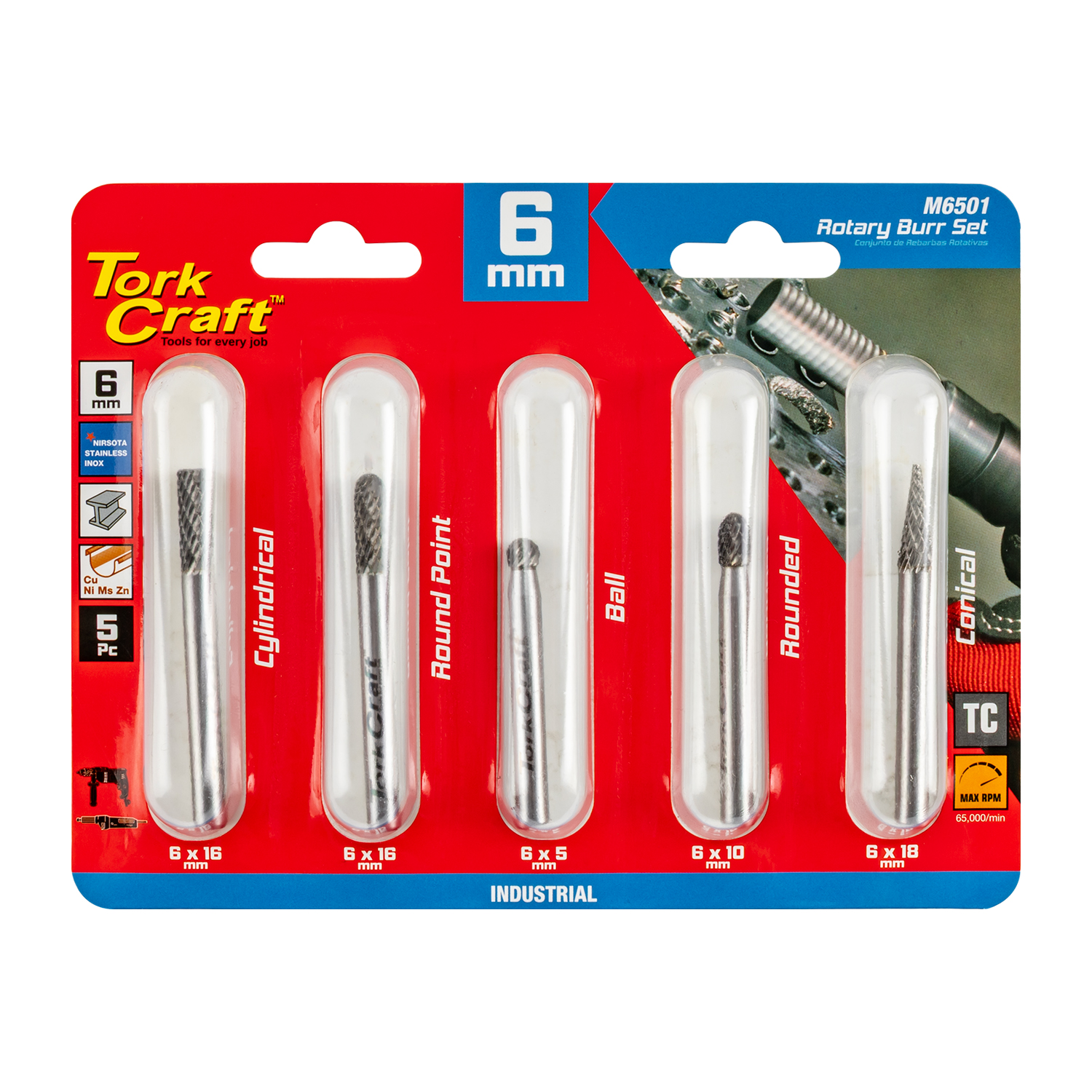 ROTARY BURR SET 5 PC ASSTD DIA TUNGSTEN
