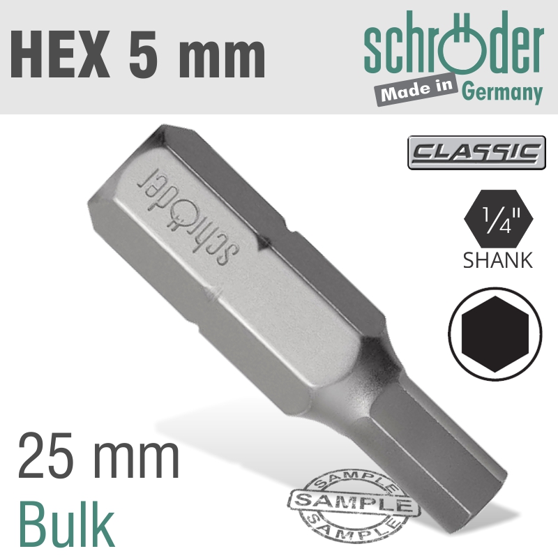 Schroder Hex/Allen Insert Bit Size Bulk