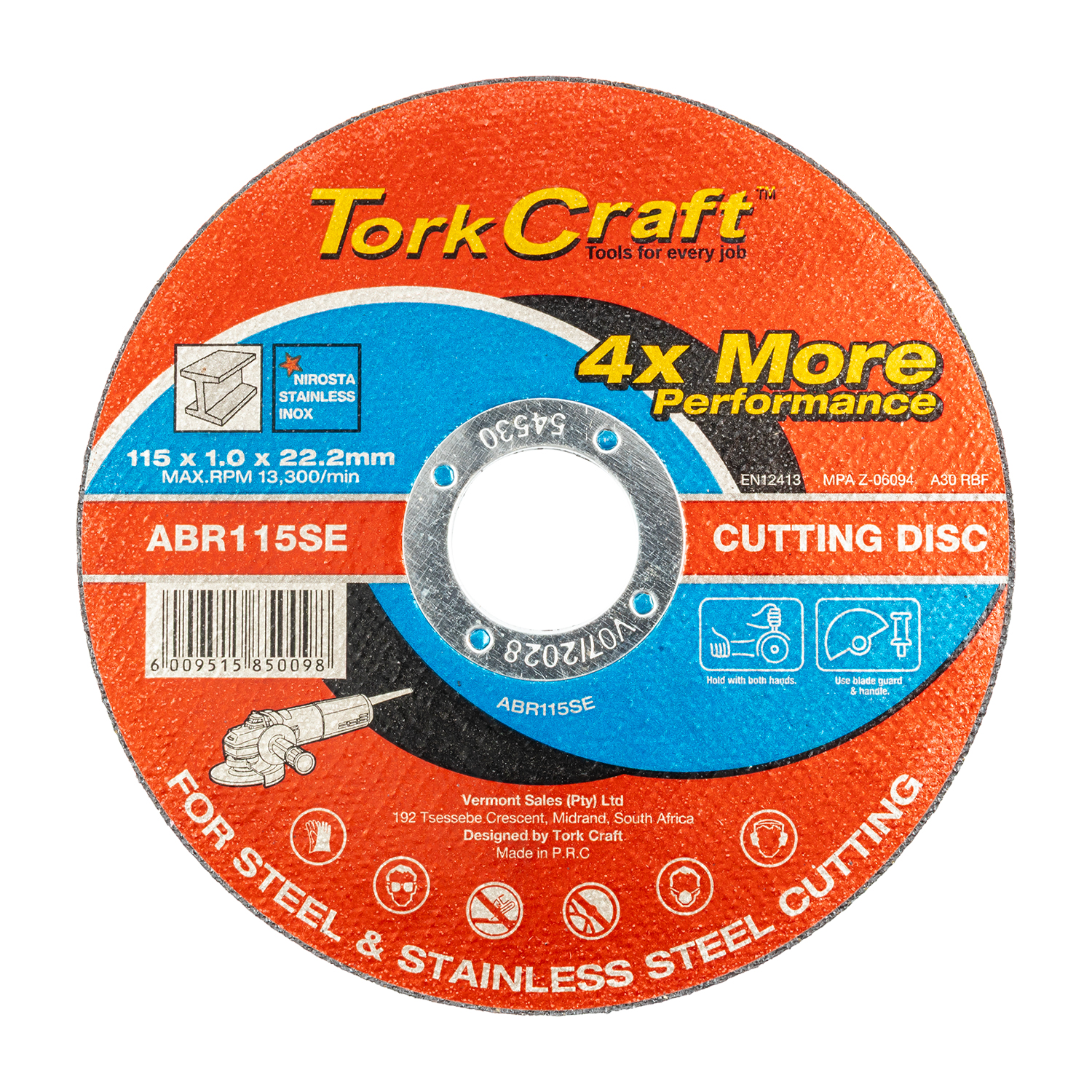Steel & Stainless Steel Cutting Disc 115 x 1.0 x 22.2mm 4x More Performance