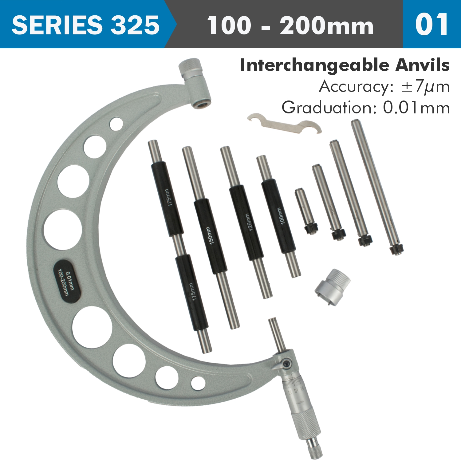 Outside Micrometer 0.004mm Acc. 0.01mm Grad. With Interch. A