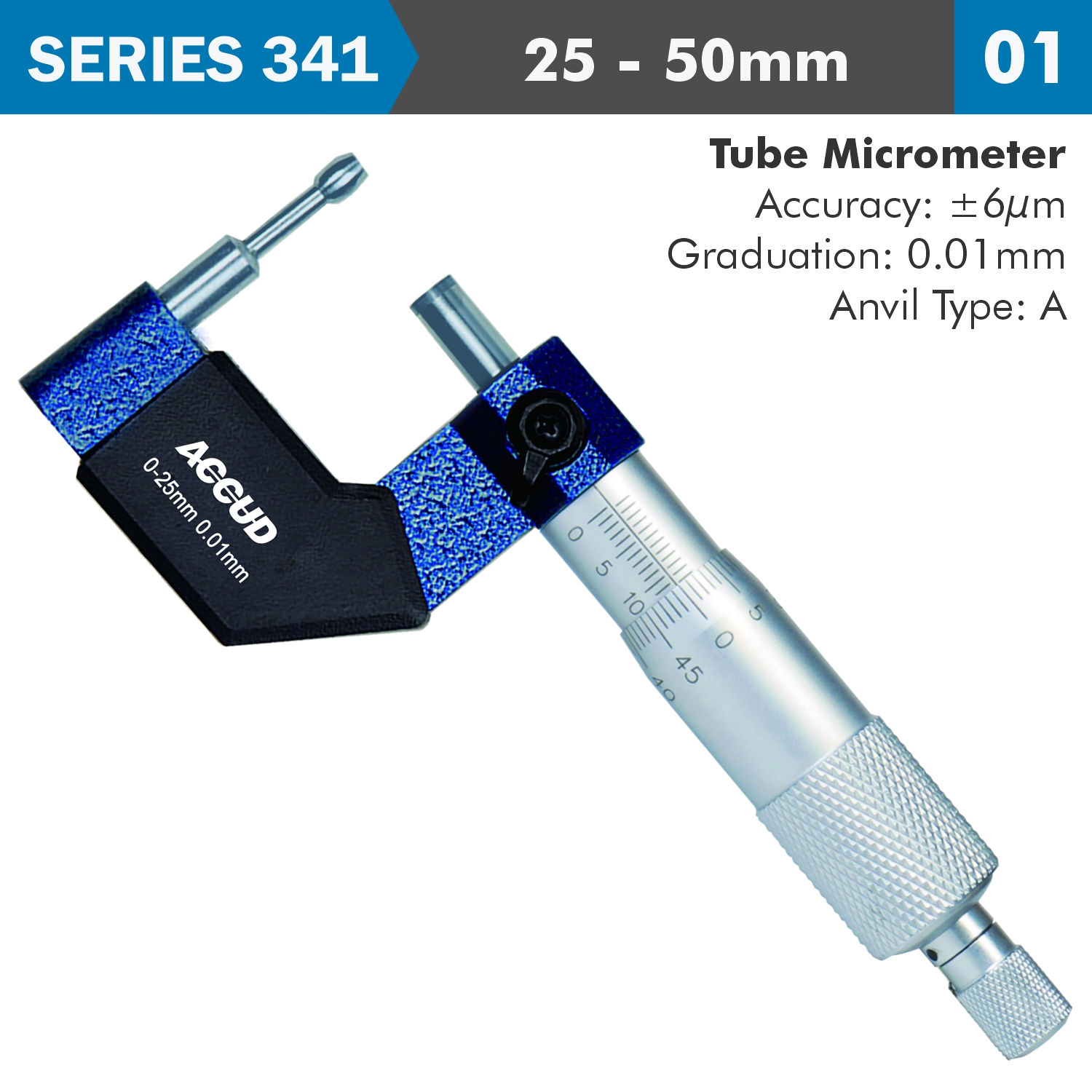 Tube Micrometer 0.006mm Acc. Anvil 0.01mm Grad.