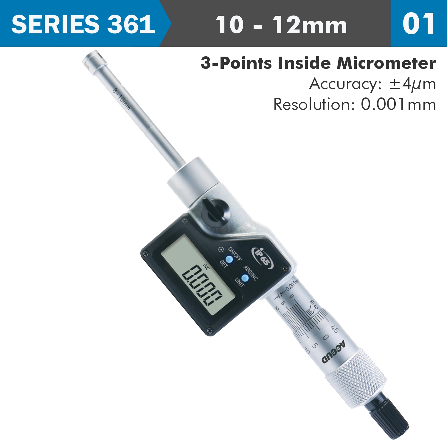 Dig. 3 Points Inside Micrometer Acc. 0.001mm Res.