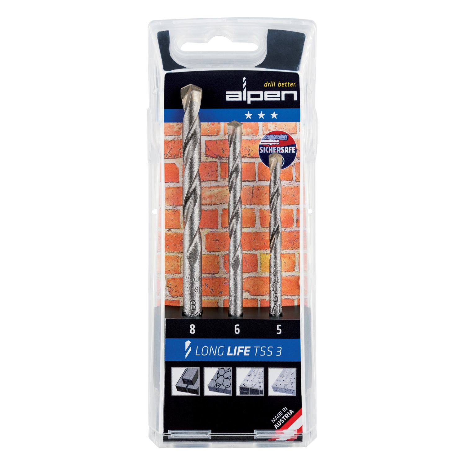 Masonry Drill Bit Set 5 Piece Long Life 6 8