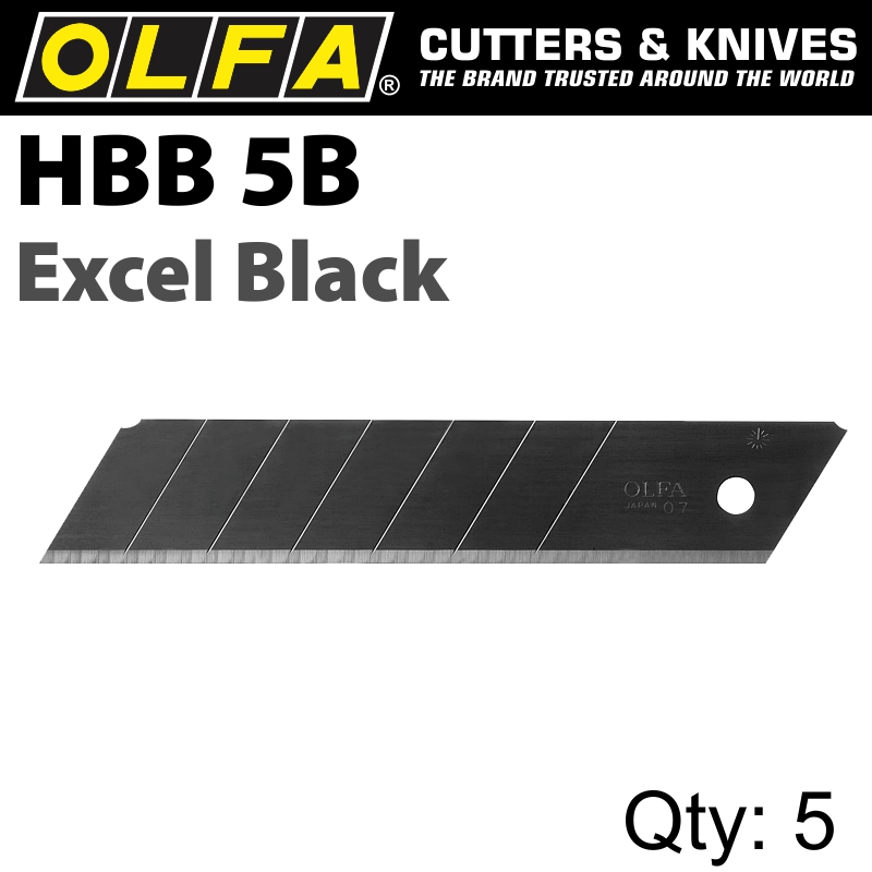 Olfa Blades Excel Black 5pk Ultra Sharp For H1; Nh1; Xh1 Cutters 25mm
