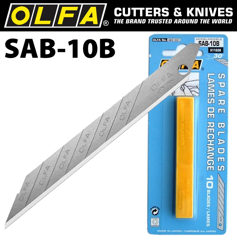 Olfa Blades For Sac1 10/pk Blister 9mm Sharper Angled Blades