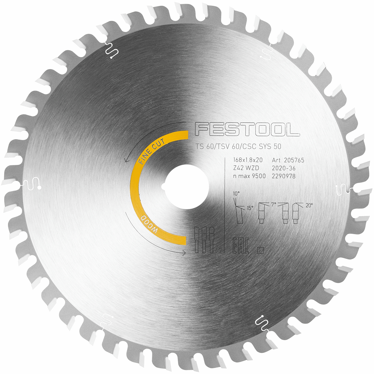 Festool HW 168x1,8x20 WD42 WOOD FINE CUT 168mm 42-Tooth Fine Cut Saw Blade