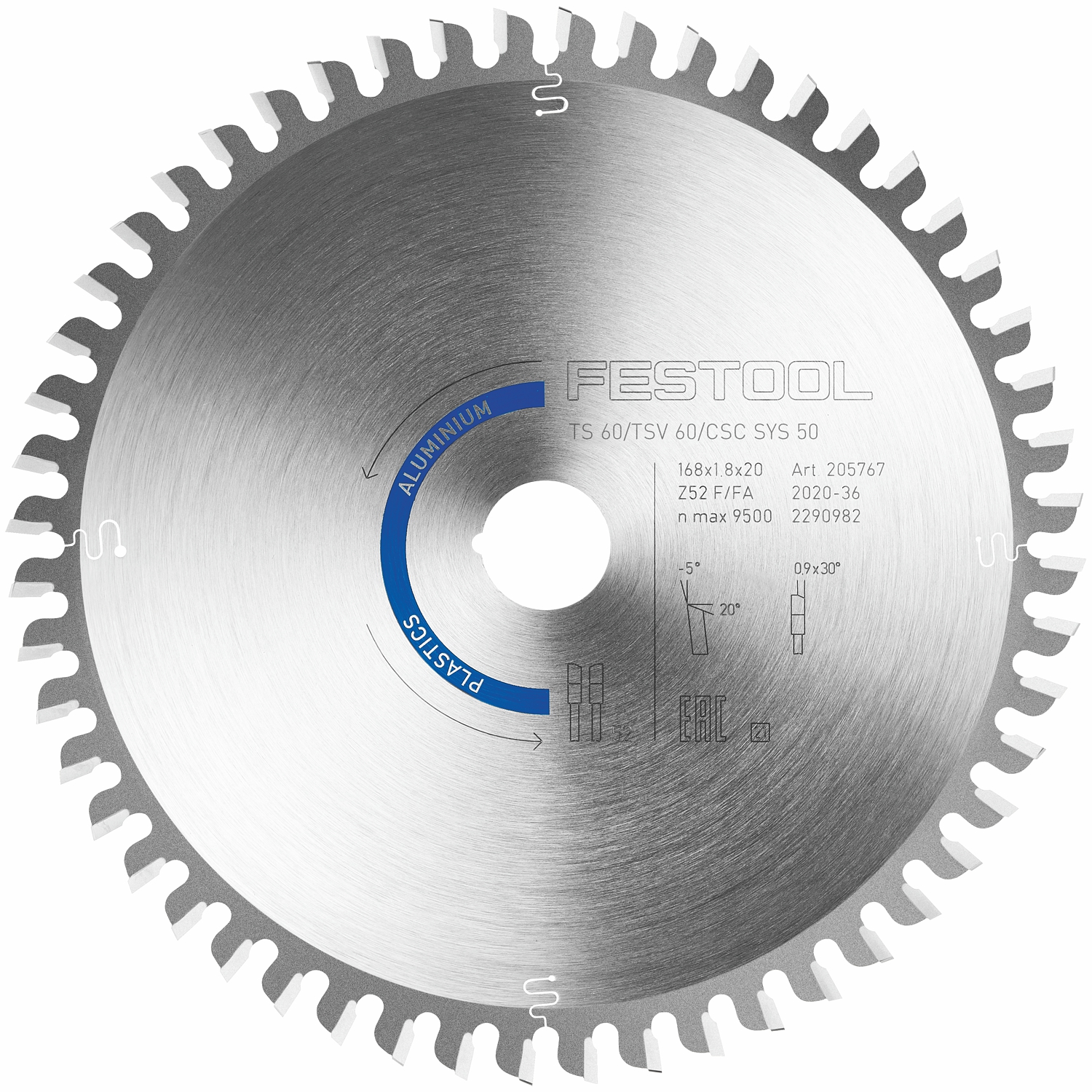Festool HW 168x1.8x20 F/FA 52 Saw Blade for Aluminium and Plastics
