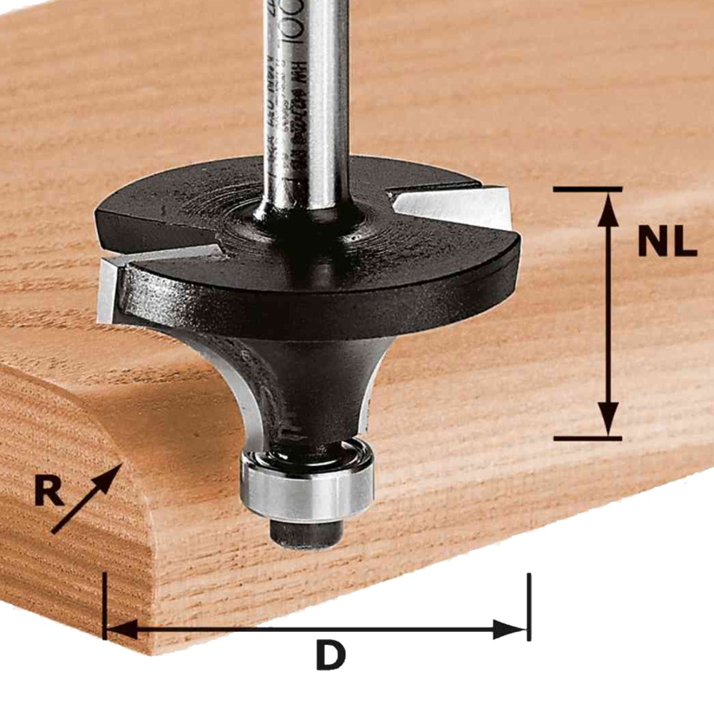Festool HW S8 D19,1/R3 KL Roundover Cutter 3 mm Radius with 8 mm Shank and Two Guide Bearings