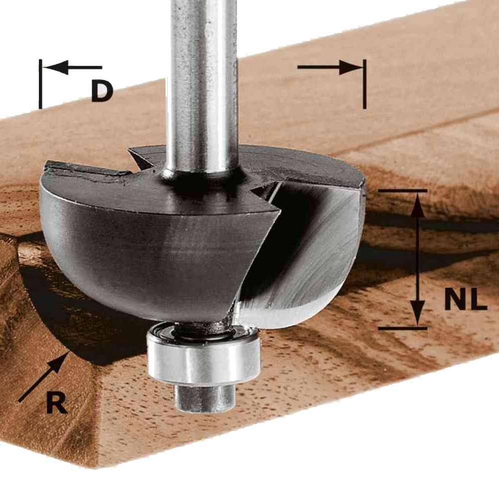 Festool HW S8 D25,5/R6,35 KL Cove Profile Cutter 6.35 mm Radius with 8 mm Shank and Guide Bearing