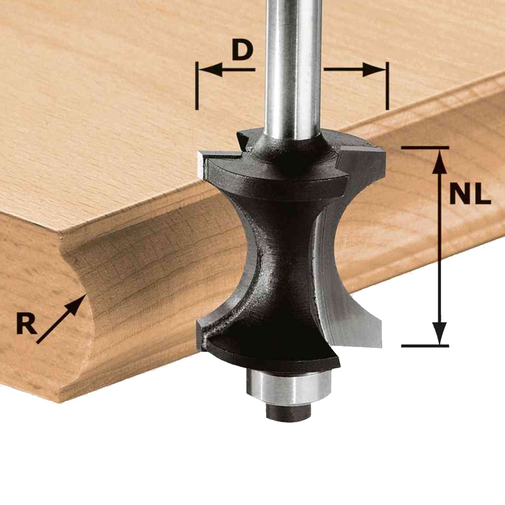 Festool HW S8 D30/28 Half-Round Router Cutter with Ball Bearing Guide