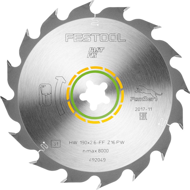 Festool HW 190x2,6 FF PW16 WOOD RIP CUT 190mm 16-Tooth Saw Blade