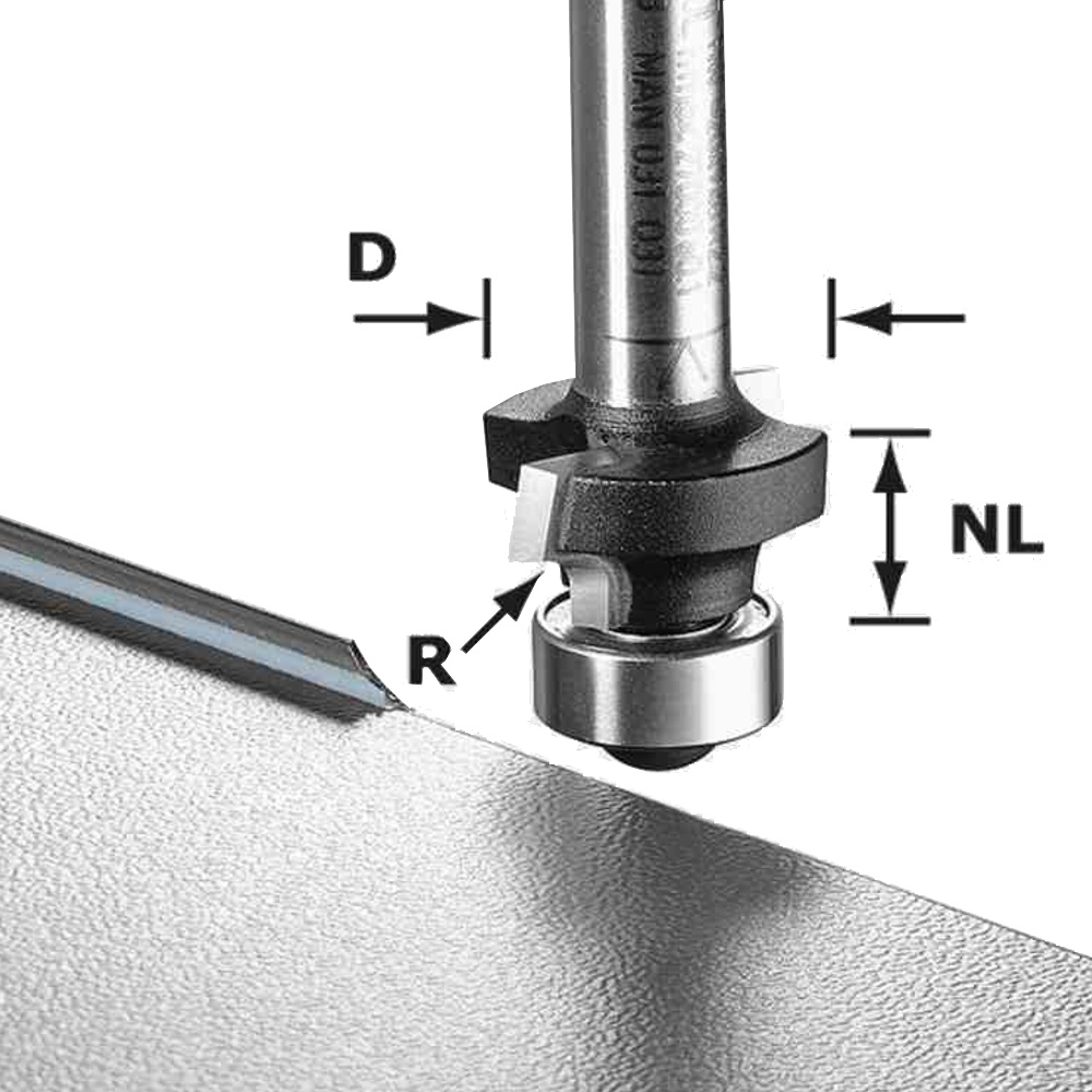 Festool HW Roundover Router Bit R3 22mm Diameter 8mm Shank with Ball Bearing for Edge Routing