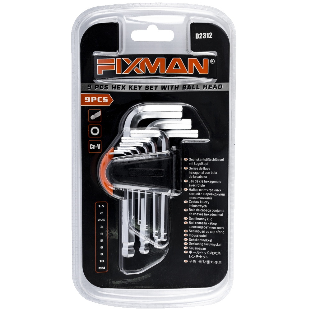 Fixman Hex Key Metric W/ball Head 9pce 1.5-10mm