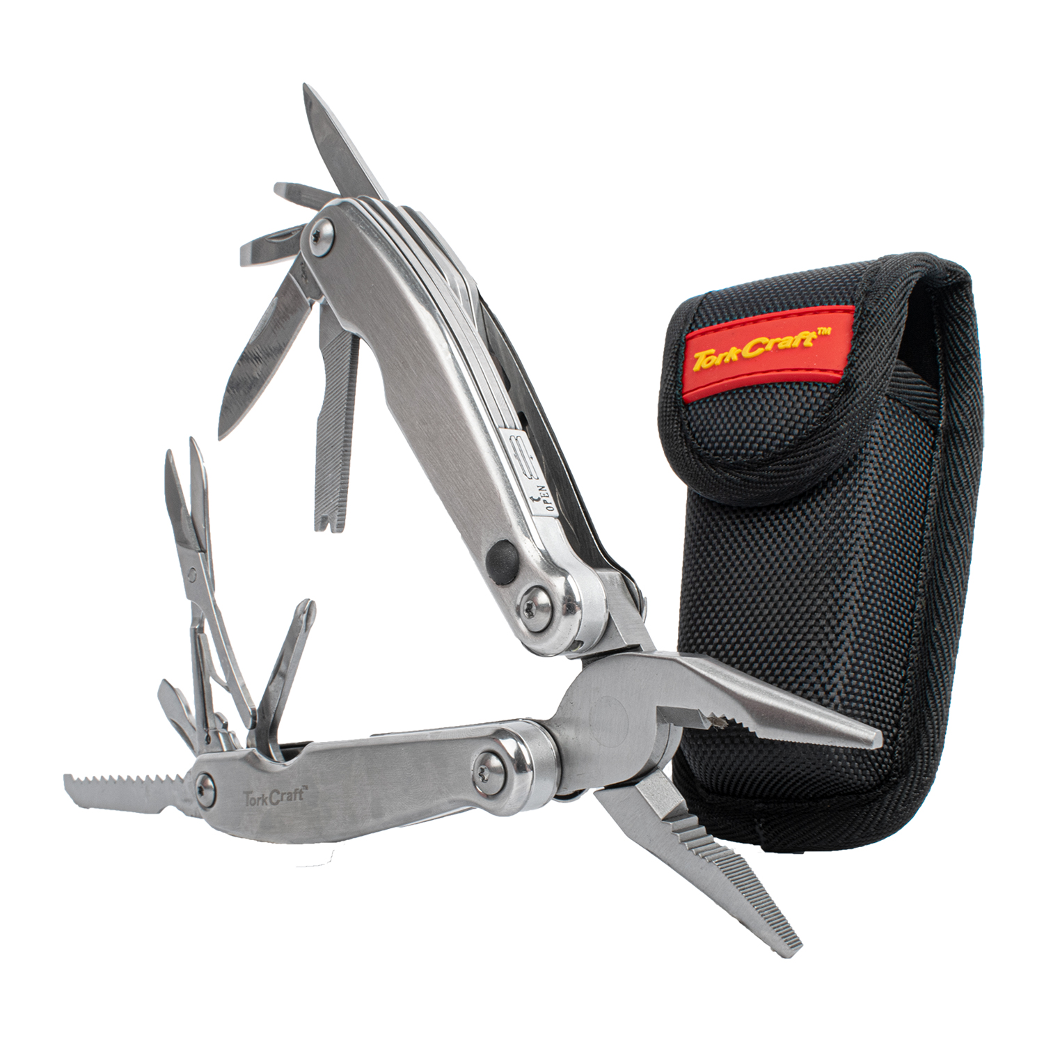 Multitool Silver With Led Light & Nylon Pouch In Blister