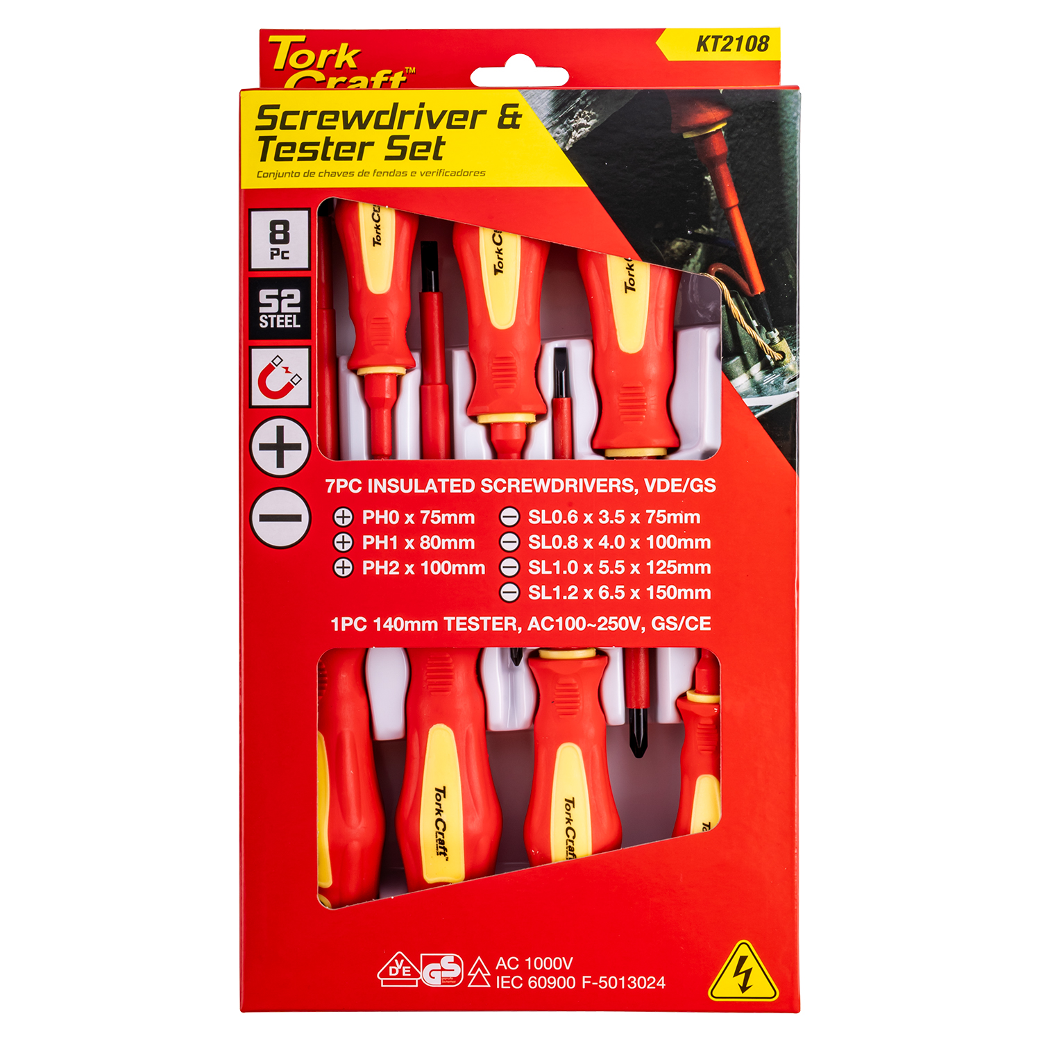 8pc Screwdriver & Tester Set Electricians Insulated Vde