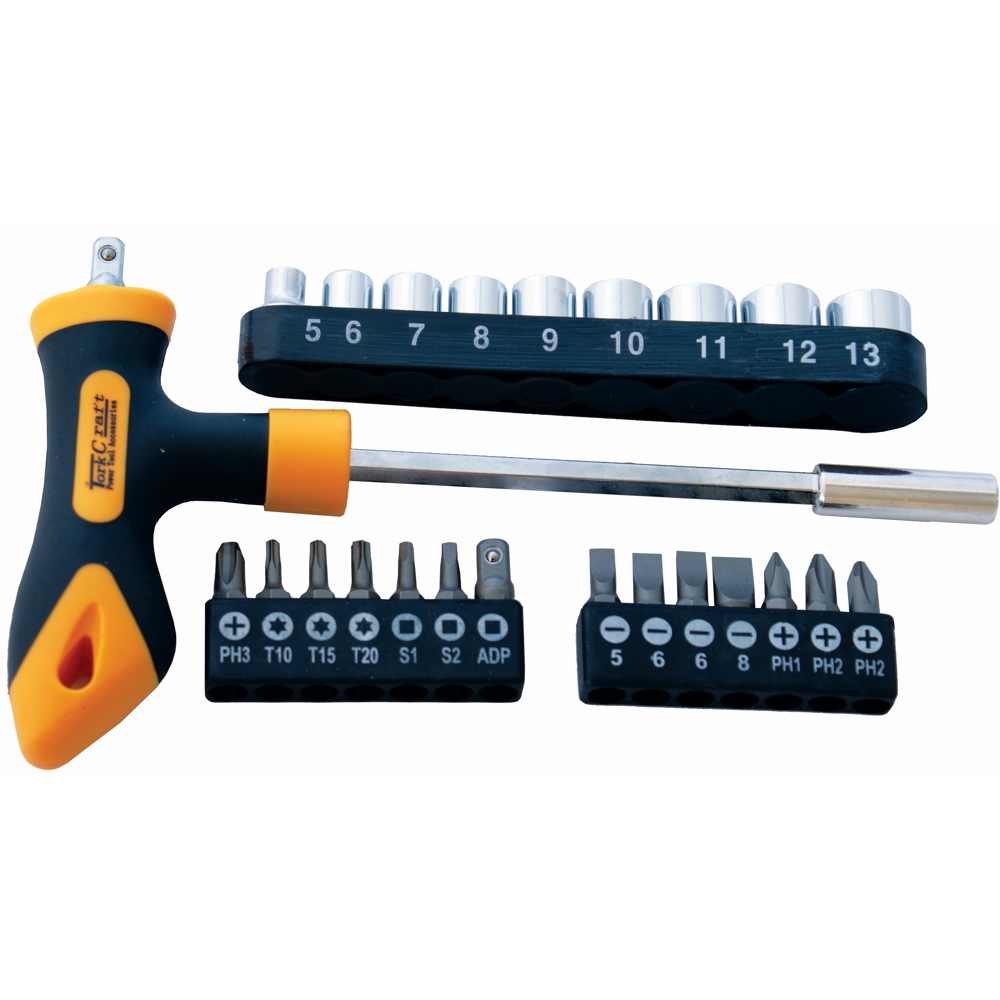Screwdriver Bit & Socket Set 24 Pc T Bar