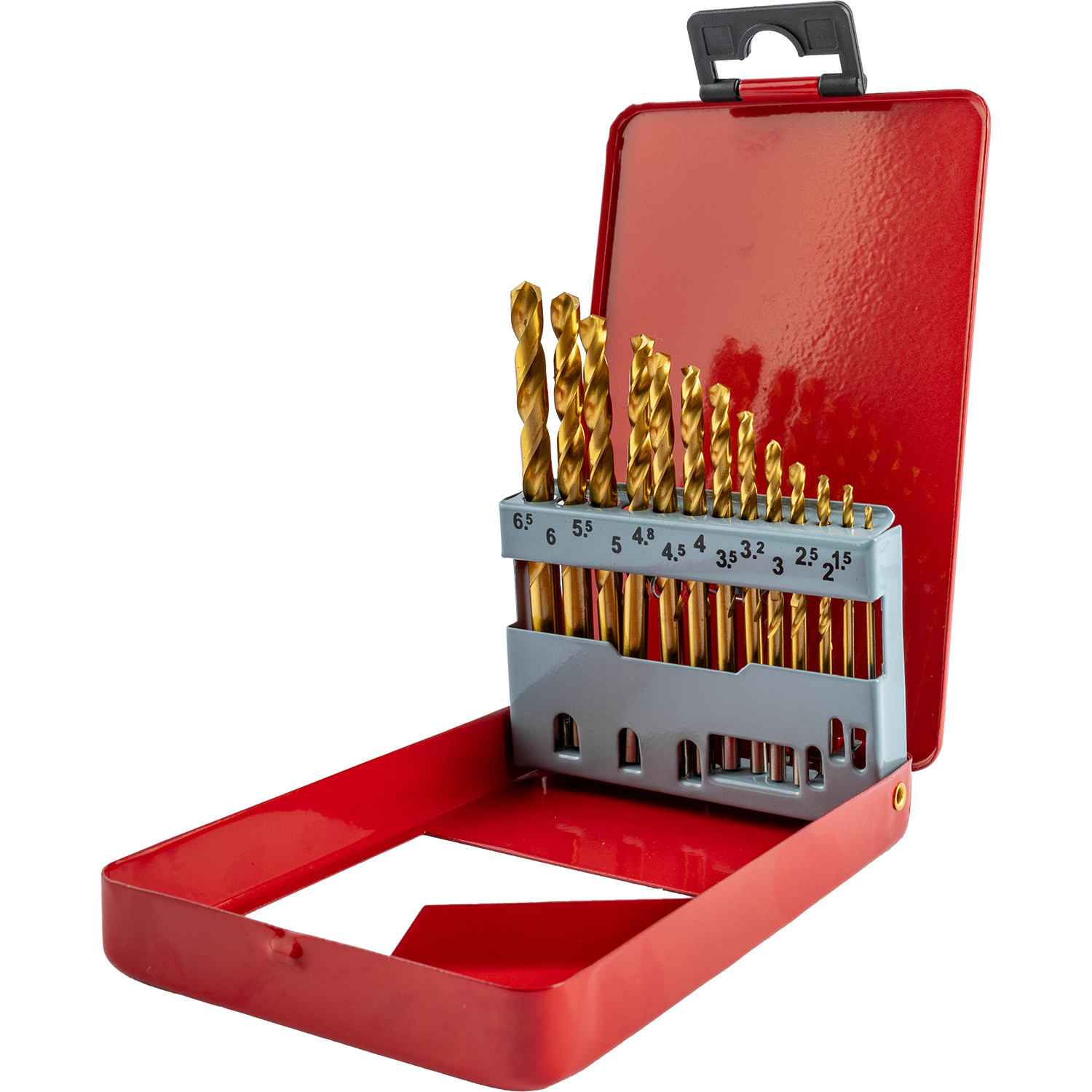 Drill Bit Set Tin. Coated Metal Case