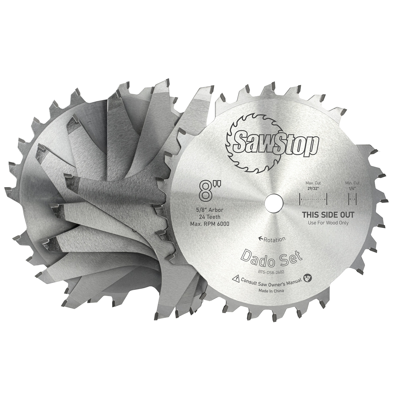 Premium Dado Set 203.2 X 15.875 X 24t 4 X 1/4', 1/8',1/16',3/32' Chip