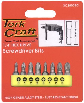 Insert Bit Set Ph & Pz 8pce Sizes 0 1 2 3 25mm Phillips Pozi