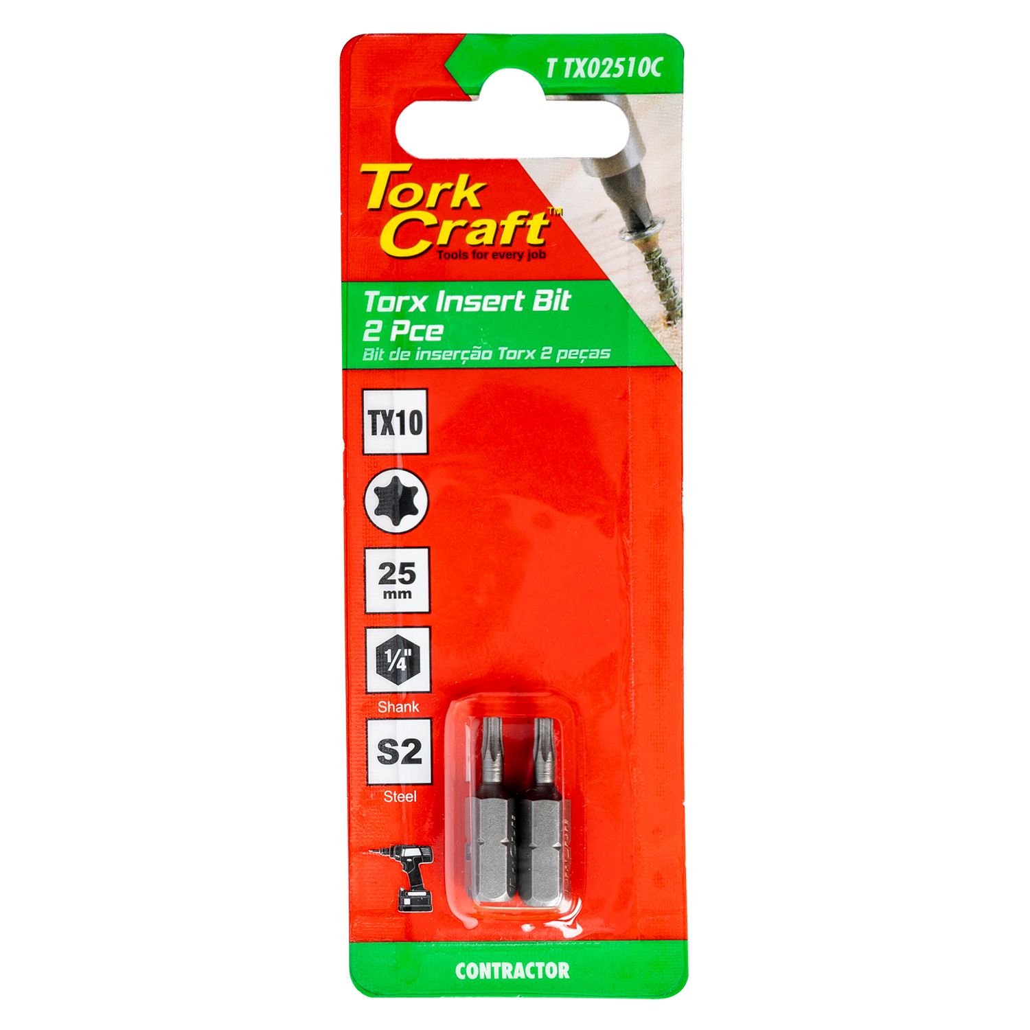 Torx Tx Classic Insert Bit 25mm 2pc Carded