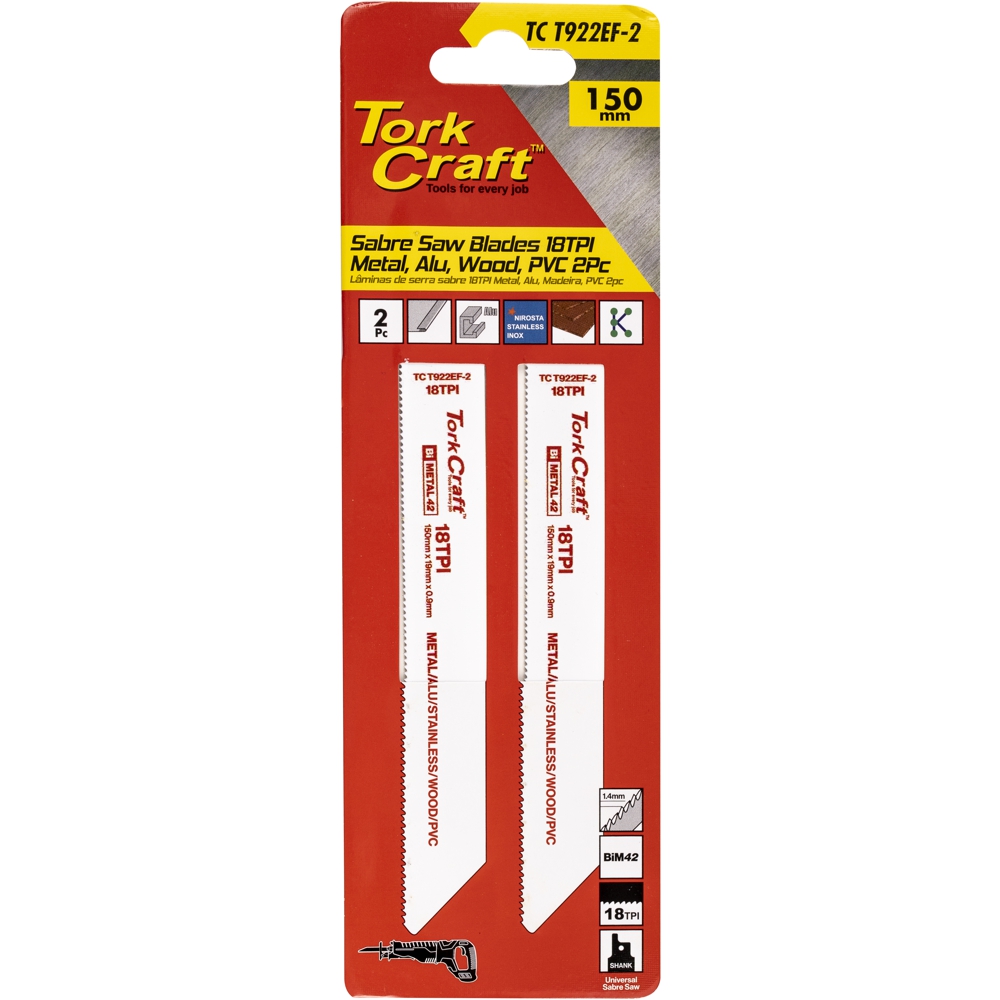 Sabre Saw Blade X 1.4mm 18tpi Metal, Pvc 2pc