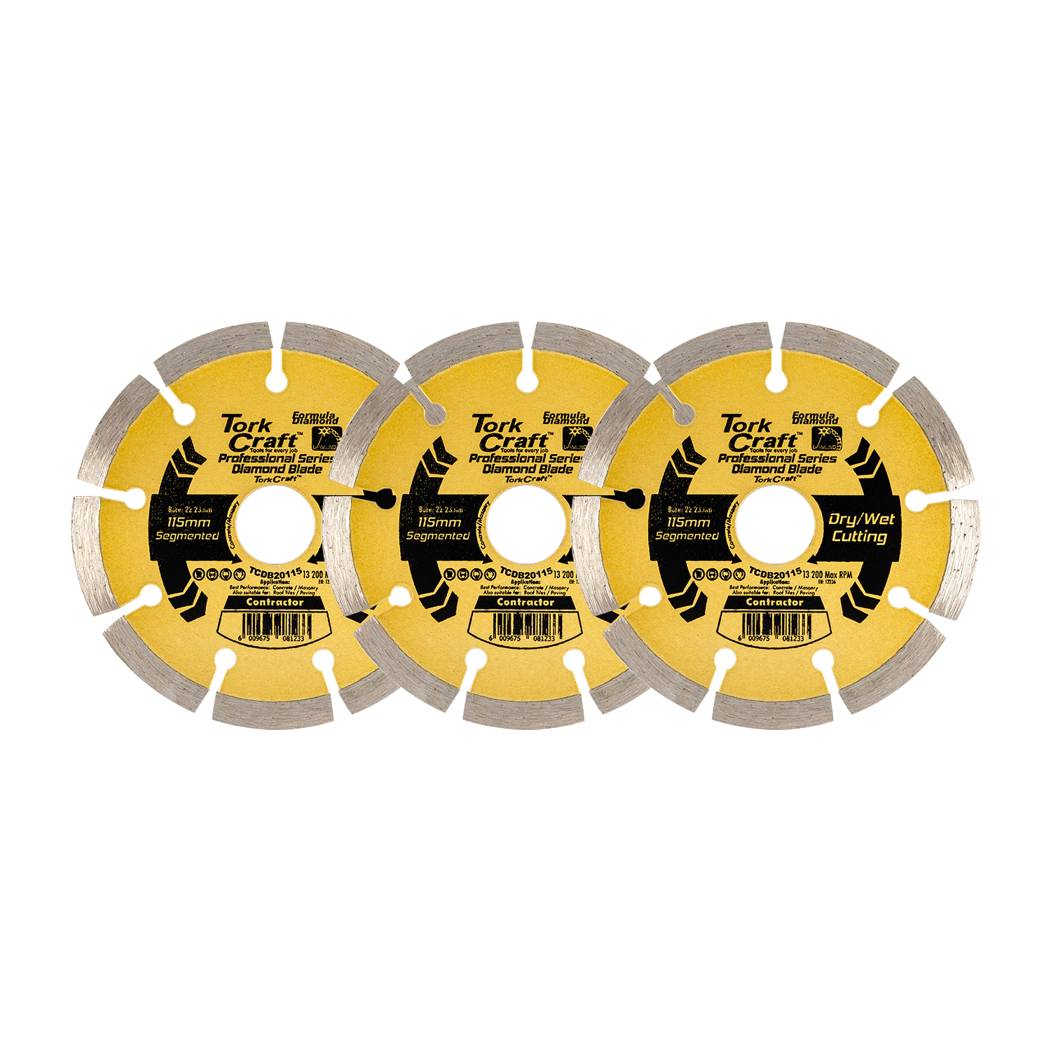 Diamond Blade Segmented 115mm Professional Bulk 3 Pack Shrink