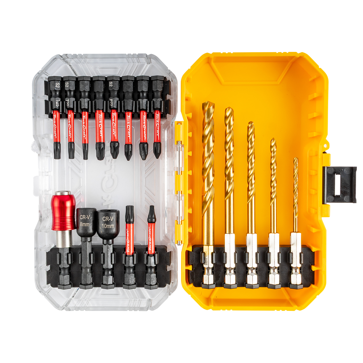Tork Craft Impact Bit Set 18pc With Bit Holder Nut Drivers And HSS Drill Bits