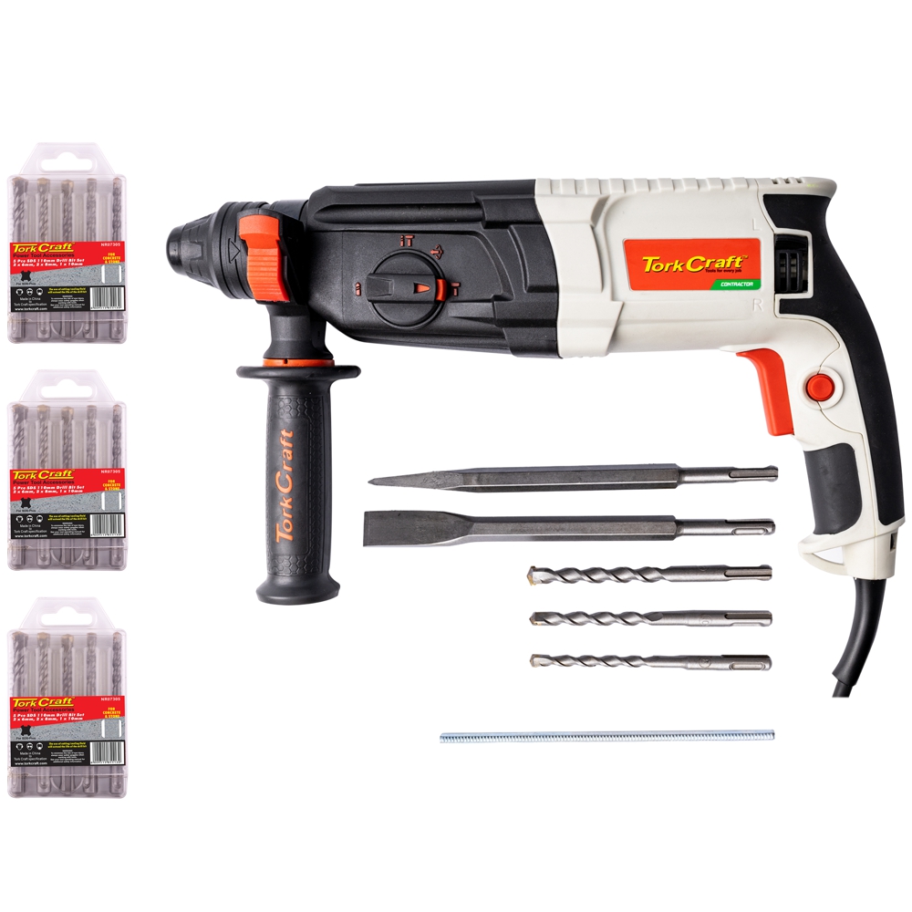 Rotary Hammer 800w Sds Tcrh0800 C/w 5pc Sds Drill Bit Set X 3 Nr07305